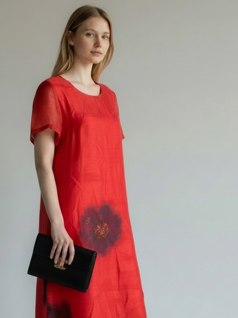 Red Floral Shift Dress Size XL - Picture 3 of 6